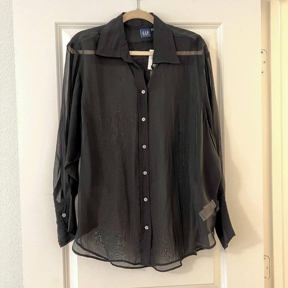 GAP Black Sheer Button Down Shirt Blouse, NEW